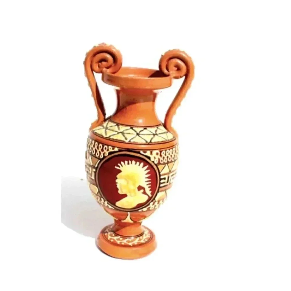 Vtg Terracotta Neoclassical Urn Vase Greek Aztec Empire Trojan Clay POTTERY